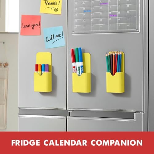 BEYGORM Magnetic Pen Holder for Refrigerator, Pencil Cup Organizer (Yellow) - Image 3