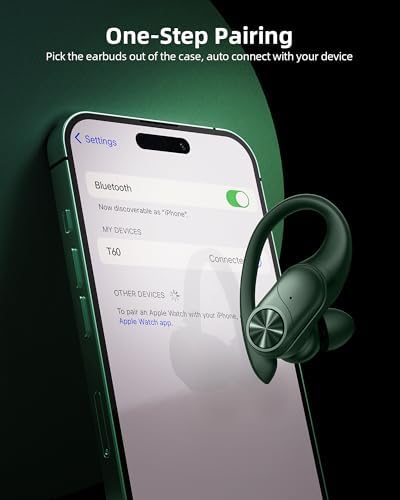 PocBuds Bluetooth Headphones Wireless Earbuds 80hrs Playtime Wireless Charging Case Digital Display Sports Ear Buds with Earhook Deep Bass IPX7 Waterproof Over-Ear Earphones for TV Phone Laptop Olive - Image 4