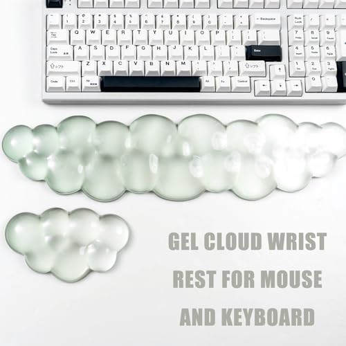 Gel Keyboard and Mouse Wrist Rest, Cloud Wrist Pad for Computer Keyboard | White Green Wrist support for Keyboard 60%/68%/75%,Cloud Wrist Rest,Keyboard Cushion, Comfort & Support for Typing and Gaming - Image 3