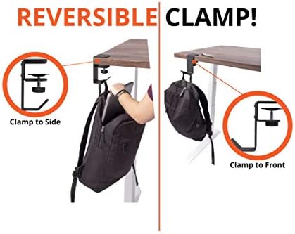 Stand Up Desk Store Clamp-On Under Desk Headphone Hanger, Backpack Hook, and Purse Holder - Black - Image 6