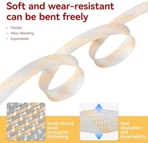 Braided Cable Sleeve, 16.4ft Expandable Mesh Cable Management Sleeve, Wear-Resistant Cord Protectors from Pets No Chew Flexible Wire Sleeving for Audio Video (Transparent and Gold, 1/2") - Image 3