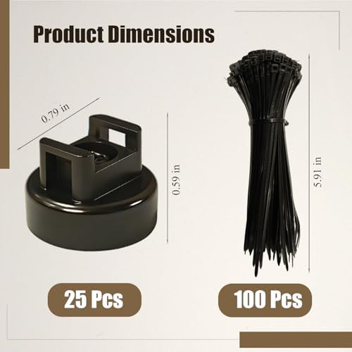 Magnetic Cable Zip Tie Mounts, 25 Pcs Magnets with 100 Pcs Cable Zip Ties, Multipurpose Cable Holder Magnets Magnetic Wire Management Bases with Heavy Duty Zip - Image 2