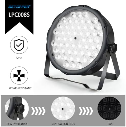 BETOPPER LED Par Lights 54 x 1.5W, RGB Stage Lights DMX DJ Lighting Sound Activated with Stand, Strobe Light & Wash Par Lighting DMX for Parties, Church, Wedding, Bars, 4 Pack - Image 3