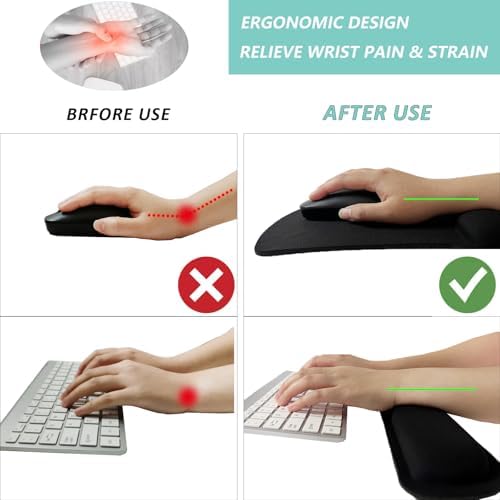 Keyboard Wrist Rest Pad Mouse Pad with Wrist Support Set of 3, Gaming Mousepad with Non-Slip Rubber Base, Ergonomic Memory Foam Mouse Cushion Support for Home Office Laptop Computer, Black - Image 2