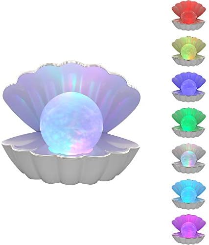 LKUA Shell Pearl Beach Themed Night Light, RGB 8 Colors Changing Mood Shell Pearl Lamps, Bedside LED Clamshell Portable Night Lights for Bar (White) by LKUA