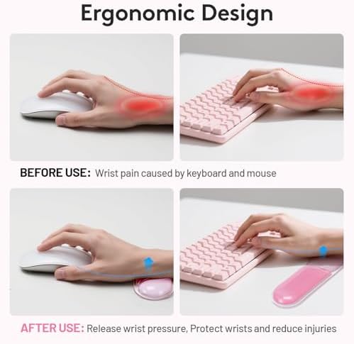 Gel Keyboard Wrist Rest Pad, Mouse Wrist Support with Non-Slip Base, Soft Arm Rest Keyboard Wrist Pad for Palm Rest Home Office Laptop, Pink Color Block - Image 3