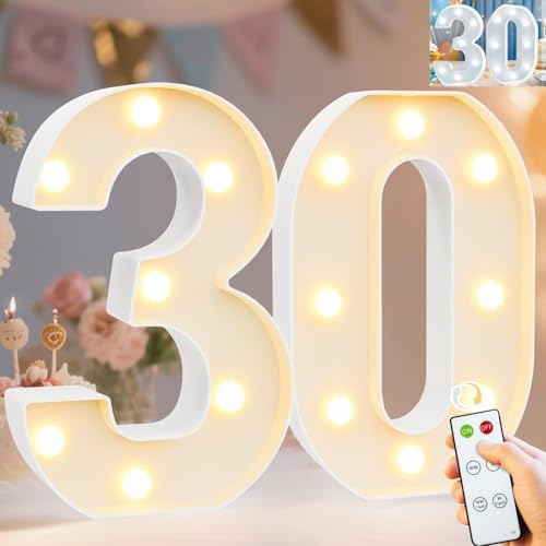 Pooqla 30th Birthday Decorations for Her Him, Decorative Marquee Numbers with Remote, Light Up 30 Sign for Party Backdrop 30th Wedding Anniversary Decor, Warm White and Cool White Number 30 by Pooqla