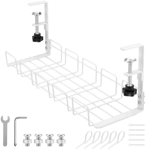 Under Desk Cable Management Tray, 15.7'' Metal Wire Organizer with Clamp, No Drill Desk Cord Rack for Cable Management, Computer Wire Organizer for Office and Home, Sturdy & Scratch-Free by Unknown