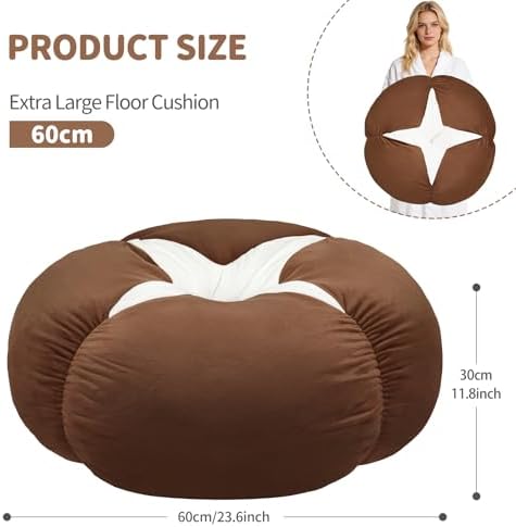 60cm/23.6" Extra Large Shiitake Mushroom Floor Cushion Pillow | Soft plush floor cushion for reading, gaming, meditation and relaxing. Adds playful comfort to any room. - Image 2