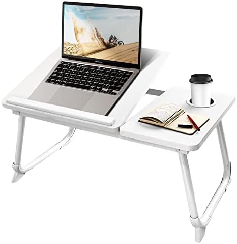 CloudTrip Laptop Desk for Bed or Couch, Lap Desk, Woking in Bed Desk, Home Office Desks, Breakfast Tray, Desk with Cup Holder, Watching Movies in Bed, Laptop Stand for Bed, Fordable Legs Desk (White) by CloudTrip