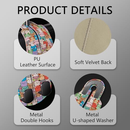 Blusabaca 2PCS Car Seat Headrest Hooks, Purses Bags Holder, Cute Cats - Image 4