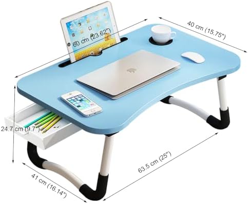Lap Desk with Storage Drawer, Cup and Tablet Holder, Bed Tray Table, Foldable Laptop Desk, Laptop Stand for Working, Writing, Gaming and Drawing (23.6", Blue) - Image 3