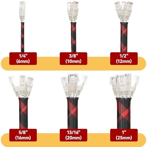 Braided Cable Sleeve, 16.4ft Expandable Mesh Cable Management Sleeve, Wear-Resistant Cord Protectors from Pets No Chew Flexible Wire Sleeving for Audio Video (Black and red, 1/2") - Image 2
