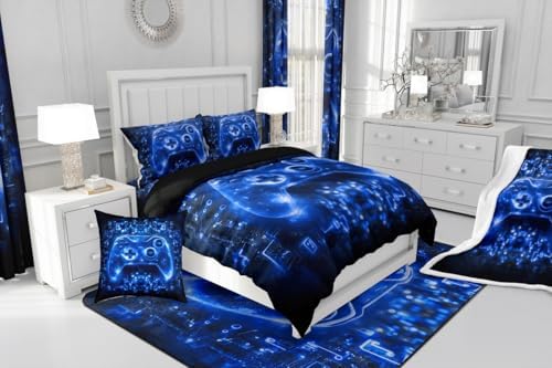 Feelyou Kids Boys Gamer Bedding Set Queen Size Video Game Gamepad Comforter for Boys Teens Blue Black Game Gaming Comforter Set Soft Microfiber - Image 7