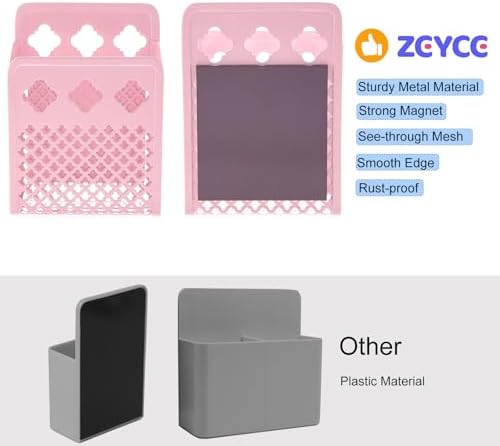 Magnetic Pen Holder, Mesh Metal Strong Magnet Dry Erase Marker Holder Pencil Organizer Small Items Basket for Refrigerator, Whiteboard, Locker Accessories-Pink, Pack of 1, Blush, New-Z008 - Image 4