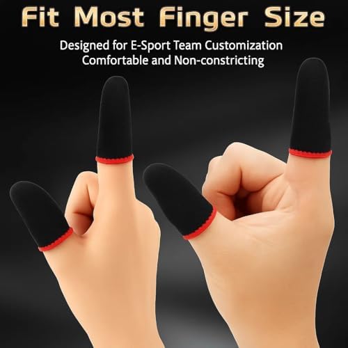 20 Pcs Gaming Finger Sleeves - Perfect Touchscreen Glide - Thumb Sleeve for Mobile Games - Finger Glove Covers - Anti-Sweat, Extremely Thin, Red Edge - Size 1.5 x 0.7 in - Image 5
