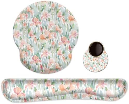 Ergonomic Keyboard Mouse Pad Wrist Rest Support Set for Laptop/Computer/Desktop,Memory Foam Hand Rest Wrist Cushion for Gaming/Office,Lightweight Comfortable & Pain Relief (Watercolor Flowers) by AORTDES