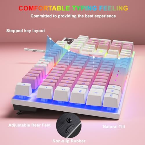 BlueFinger RGB Gaming Keyboard and Backlit Mouse Combo, USB Wired, LED Gaming Set for Laptop PC Computer Game and Work (White & Pink) - Image 3