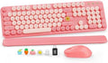 Wireless Keyboard and Mouse Combo, Cute Full-Size Retro Typewriter Keyboard with Round Keycaps, Magnetic Wrist Rest, Tilt Legs, 2.4GHz Cordless for Mac, Windows PC, Laptop, SABLUTE CK23, Baby Pink by SABLUTE