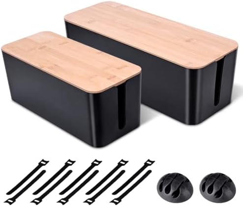 2Pack Cable Management Box,Wooden Style Cord Organizer Cord Hide Box by Naeety