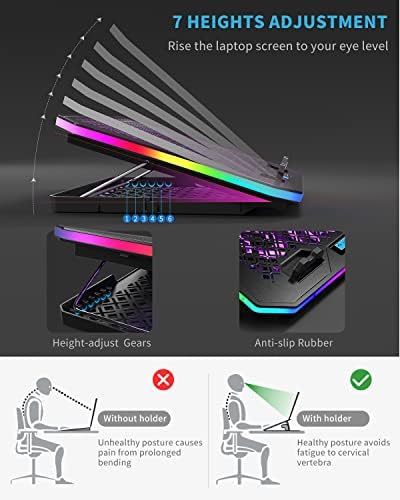 Laptop Cooling Pad, KeiBn RGB Laptop Cooler for 15.6-17.3 Inch Laptops, with 10 Modes Lights | 6 Fans | 7 Height Stands | 2 USB Ports | Desk or Lap Use (A8/Purple) - Image 4