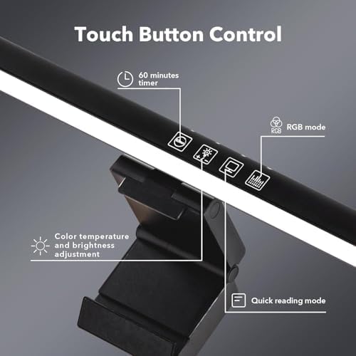 16" Flat Monitor Light Bar with RGB Backlight & 60-Min Timer, 3000-6000K Stepless Dimming, 0.3-0.8" Clamp for Office/Gaming, USB-C Eye Care Desk Lamp (Touch Control/Blue Light Filter) - Image 3