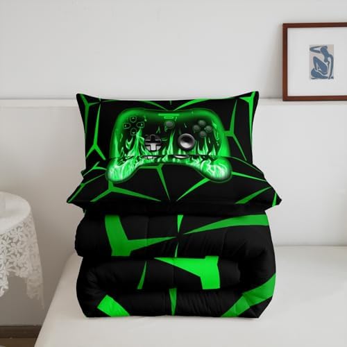 Feelyou Kids Gamer Comforter Set,3D Video Gaming Bedding Set Toddler Size for Teens Boys,Green and Black Game Console Comforter,Geometric Game Contoller Bed Set All Season for Game Lovers - Image 5