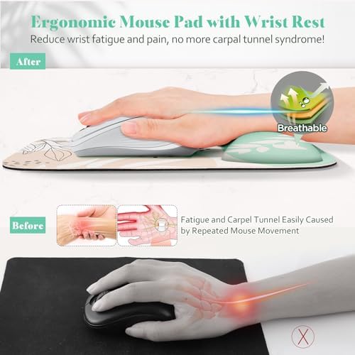 Gimars Large Smooth Superfine Fibre Memory Foam Ergonomic Mouse Pad Wrist Rest Support Mousepad with Nonslip Base for Laptop, Computer, Gaming & Office,Free Coaster Include-Morandi Beige - Image 3