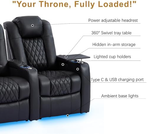 comfiroom Top-Grain Leather Home Theater Seating, Dual-Motor Power Recliner - Image 5