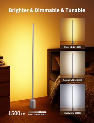 Ailofy Corner Floor Lamp, 1500lm RGBW Corner Lamp Work with Alexa & Google Assistant, 16 Million DIY Colors, Sync with Music, App Control, Modern LED Floor Lamp for Living Room & Bedroom, Silver Grey - Image 3