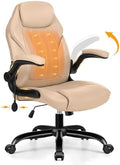 Ylzyxal Office Desk Chair, Ergonomic Computer Chair with Padded Flip-Up Arms and Adjustable Lumbar Support, PU Leather Executive Chair with Tilt Lock and 360° Swivel Rolling Wheels for Work, Study by Designedforcomfort