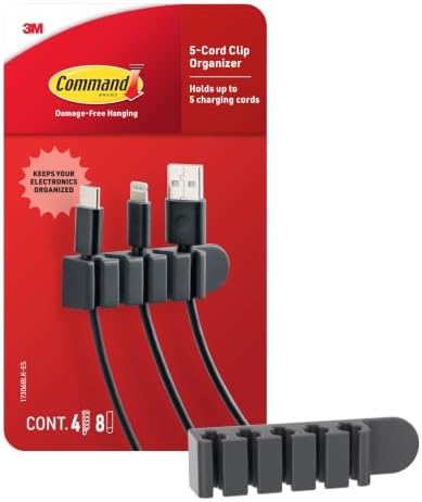 Command 5-Cord Clip Organizer, Black, 4 Clips, 8 Medium Strips by Unknown