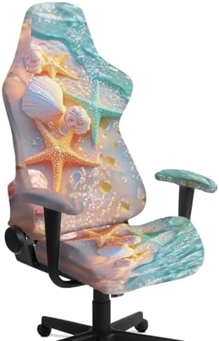 Starfish Gaming Chair Covers Set of 4 Coastal Shell Office Chair Seat Cover with Armrest Covers for Home Decor, Shop, Living Room, Office Seat Cushion Slipcover Protectors by Merkmak