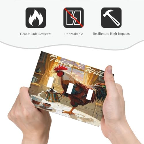 Decorative Light Switch Cover Plate Vintage Funny Chicken Rooster 3 Gang Wall Plate Triple Toggle Switch Plate Covers 3 Hole Electrical Switchplate Dimmer Faceplate for Kitchen Decor - Image 6