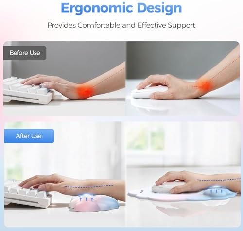 TECKNET Cloud Wrist Rest & Ergonomic Mouse Pad, Cloud Keyboard Wrist Rest with Non-Slip Base, PU Leather Memory Foam Wrist Pad for Keyboard and Mouse, Pain Relief for Typing, Gaming, Rainbow - Image 3