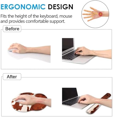 Keyboard Wrist Rest and Mouse Pad Wrist Support Set with Coaster,Comfortable for Easy Typing,Pain Relief,Memory Foam Keyboard Pad Set for Laptop Mac,Cowhide Farm Animal Skin Leopard Brown Cow - Image 5