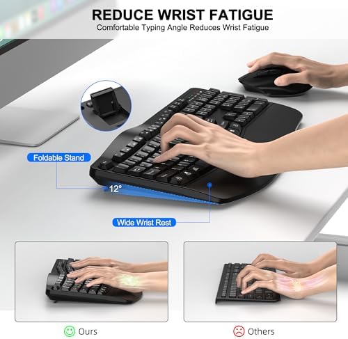 Wireless Keyboard and Mouse Combo, 2.4G Ergonomic Wave Keys(Black) - Image 3