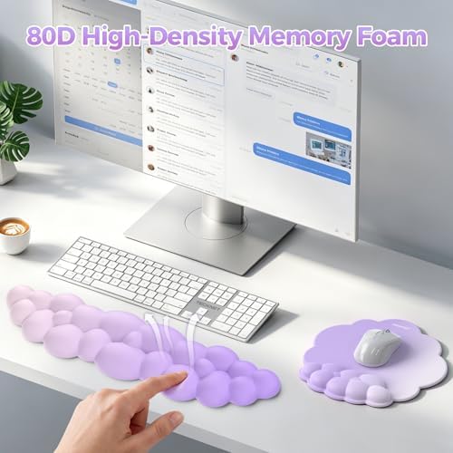TECKNET Cloud Wrist Rest & Ergonomic Mouse Pad, Cloud Keyboard Wrist Rest with Non-Slip Base, PU Leather Memory Foam Wrist Pad for Keyboard and Mouse, Pain Relief for Typing, Gaming, Purple - Image 4
