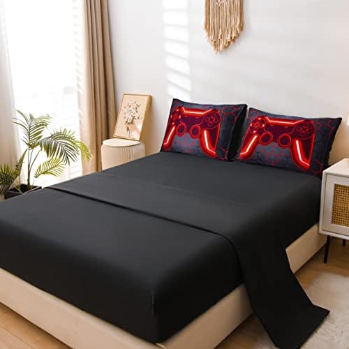 NTBED Game Console Comforter Set for Boys Girls Kids 3D Gaming Geometric Lightweight Microfiber Bedding Sets (Red, Queen 5Pcs) - Image 2