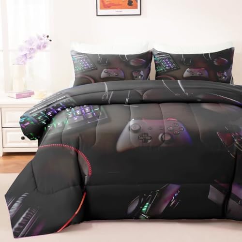 Gaming Comforter for Boys Teens,Game Bedding Sets Queen,Kids Gamer Comforter Set,Video Game Bedroom Bed Set Controller Duvet All Season 3 Piece - Image 2