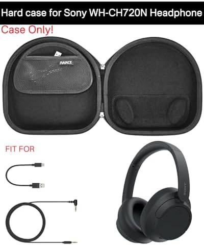 RAIACE Hard Travel Storage Case for Sony WH-CH720N Headphone, with Small Pocket for Cables and Accessories. - (Case Only) - Black - Image 2
