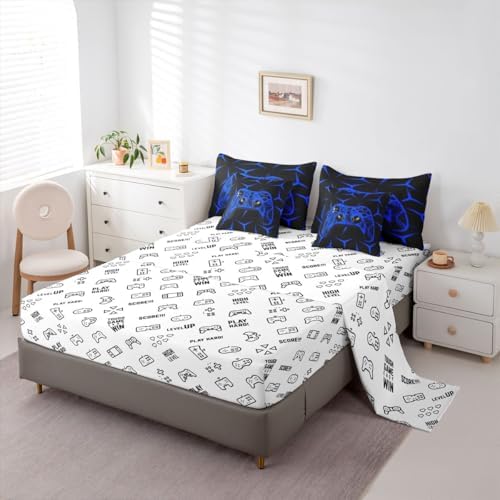 Feelyou Gamer Bedding Set Gamepad Comforter Set with Sheets 7 Piece for Boys Gaming Gifts Bed in a Bag King Game Controller Blue Bed Set with Comforter,Sheets,Cushion Covers - Image 4