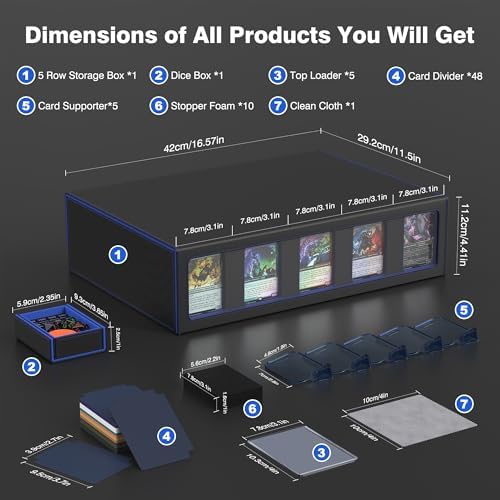 Kabinka MTG Card Storage Box with Handle & Mechanical Latch,5-Row 3900+ Commander Trading Card Case with Sealed Display Window,Top Loaders Organizer Deck Box for MTG/TCG/PTCG/Sports Cards (Black Blue) - Image 4