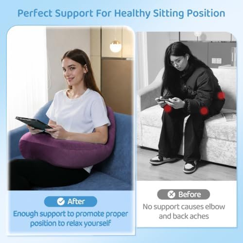 Crochet Pillow for Lap Support - Reading Pillow for Laptop with Extra Back Pillow for Support, Multi-Purpose Reading Pillow for Gaming/Working/Crocheting, Soft Purple - Image 5
