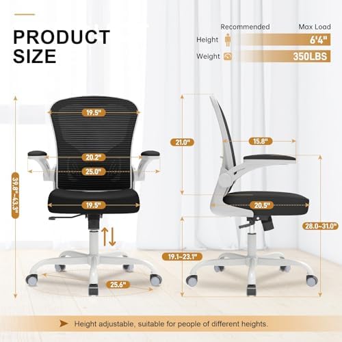 Synorla Office Chair|Ergonomic Desk Chairs 330LBS Capacity | Flip-up Armrests,Mesh Computer Chair,High Back,Comfy Work,Adjustable Lumbar Support - Image 2
