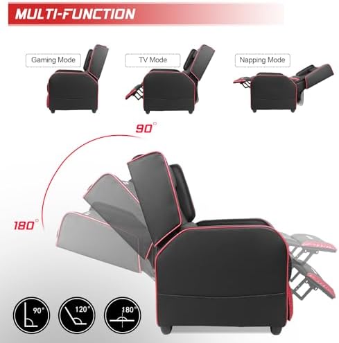 BOSSIN Gaming Recliner Chair for Adults 400lbs Racing Style Sofa Big and Tall PU Leather Recliner Seating, Modern Ergonomic Lounge Comfortable Home Movie Theater for Living Room(Red) - Image 5