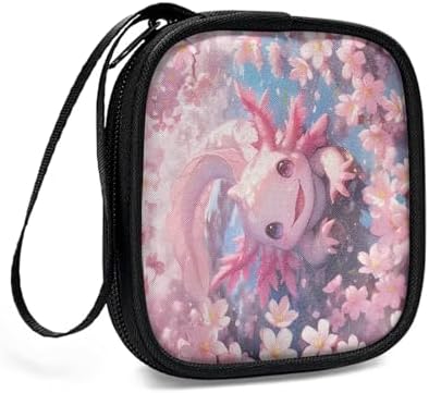 Pink Cherry Blossom Axolotl Portable Wireless Headphone Case, Earphone Storage Bag Carrying Case, Earbud Holder with Handle - Image 3