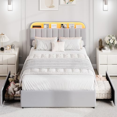 GarveeHome Queen Bed Frame, Platform Bed with Storage Headboard & Drawers - Image 2