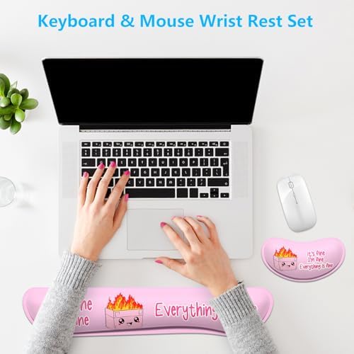 Dapesuom Enlarge Keyboard Wrist Rest, Memory Foam Wrist Cushion for Desk Mats Support, Typing Pain Relief Keyboard Mouse Pad Rests Set with Non-Slip Base for Gaming Laptop Computer, Pink Dumpster - Image 7