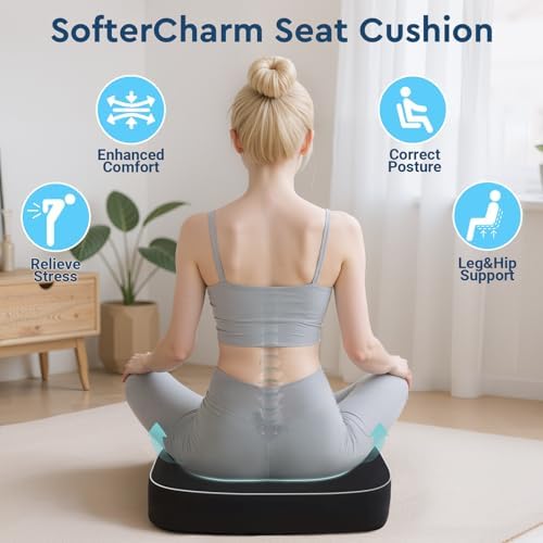 Seat Cushion, Memory Foam Office Chair Cushion, Black, X-Large | Office Desk Accessories, Butt Pillow for Long Sitting Sciatica, Coccyx, Tailbone, Hip Pain Relief - for Home, Car, Airplane - Image 6